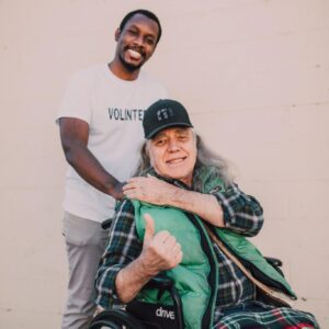 Elderly man in wheelchair